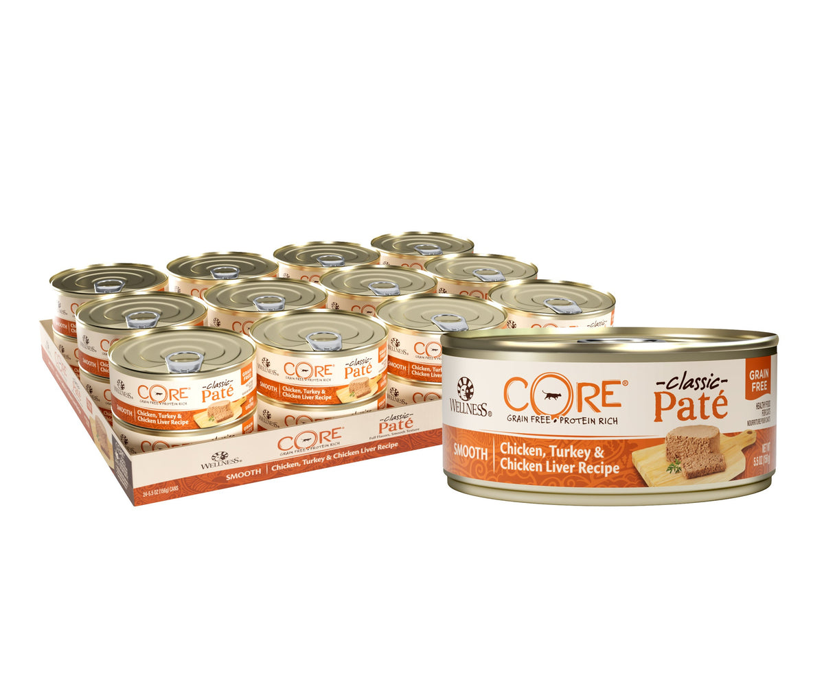 Wellness CORE Grain Free Canned Cat Food, Chicken, Turkey & Chicken Liver Pate, 5.5 Ounces (Pack of 24)