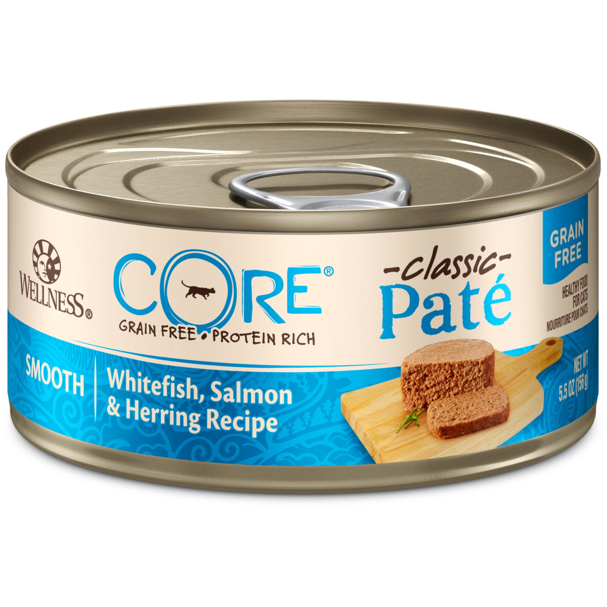 Wellness CORE Natural Grain Free Wet Canned Cat Food, Whitefish, Salmon & Herring, 5.5-Ounce Can (Pack of 24)