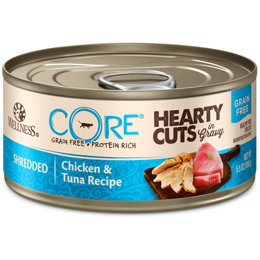 Wellness CORE Hearty Cuts Natural Grain Free Wet Canned Cat Food, Chicken & Tuna, 5.5-Ounce Can (Pack of 24)