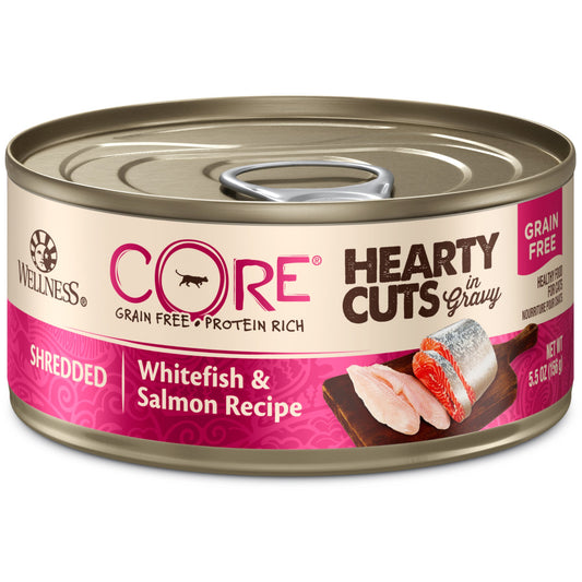 Wellness CORE Hearty Cuts Natural Grain Free Wet Canned Cat Food, Whitefish & Salmon, 5.5-Ounce Can (Pack of 24)