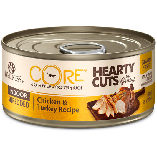 Wellness CORE Hearty Cuts Natural Grain Free Wet Canned Cat Food, Indoor Chicken & Turkey, 5.5-Ounce Can (Pack of 24)