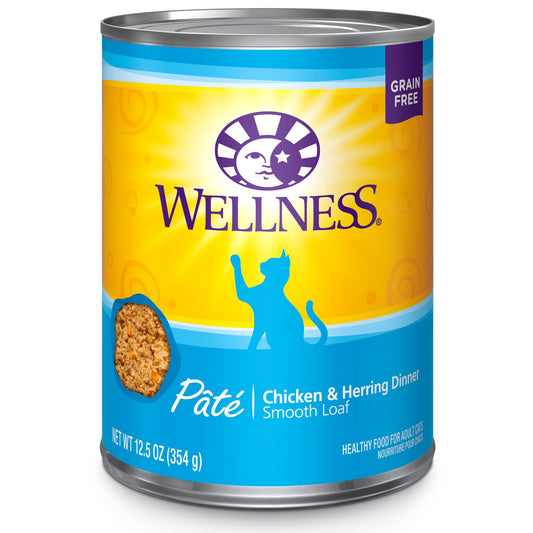 Wellness Complete Health Grain Free Canned Cat Food, Chicken & Herring Dinner Pate, 12.5 Ounces (Pack of 12)