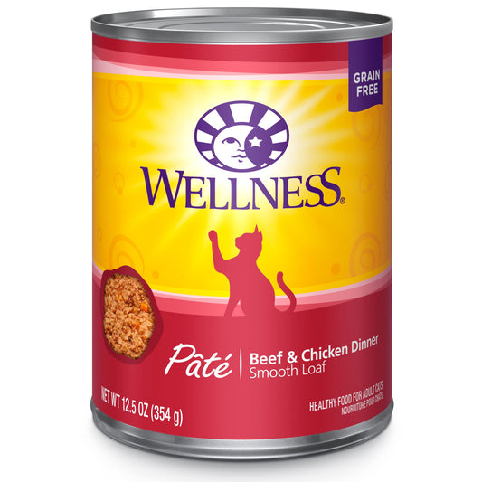 Wellness Complete Health Natural Grain Free Wet Canned Cat Food, Beef & Chicken Pate, 12.5 Ounce Can (Pack of 12)