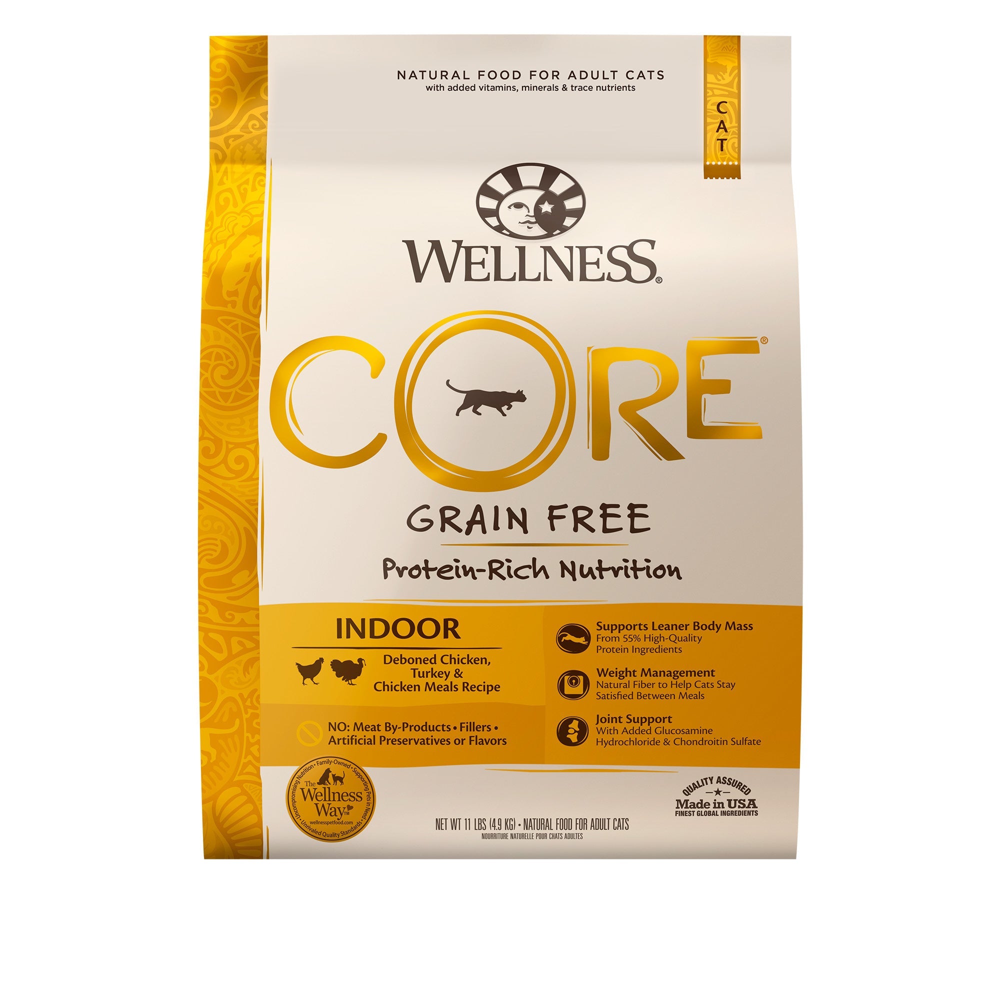 Wellness CORE Grain-Free Chicken, Turkey & Chicken Meal Indoor Formula Dry Cat Food, 11 Pound Bag