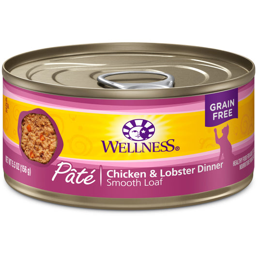 Wellness Complete Health Natural Grain Free Wet Canned Cat Food, Chicken & Lobster Pate, 5-Ounce Can (Pack of 24)