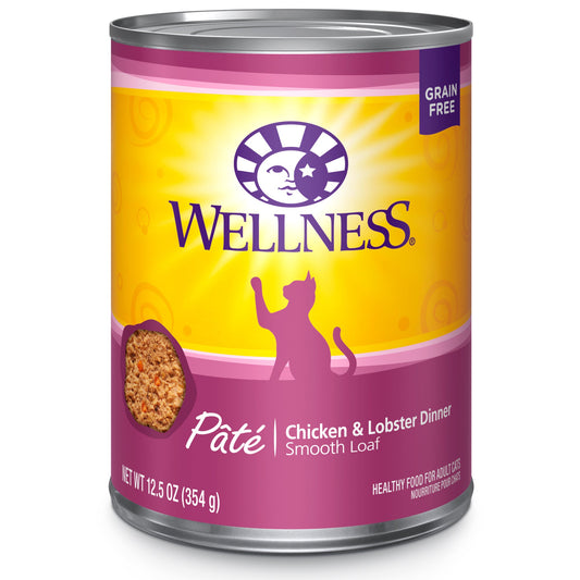 Wellness Complete Health Natural Grain Free Wet Canned Cat Food, Chicken & Lobster Pate, 12.5-Ounce Can (Pack of 12)