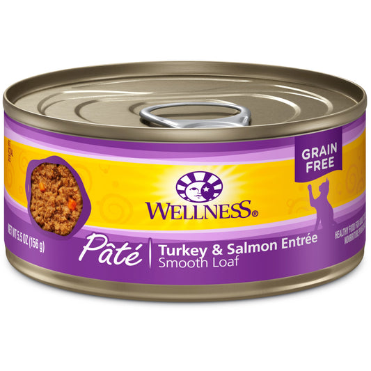 Wellness Complete Health Grain Free Canned Cat Food, Turkey & Salmon Pate, 5.5 Ounces (Pack of 24)