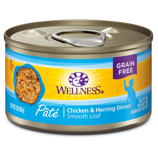 Wellness Complete Health Grain Free Canned Cat Food, Chicken & Herring Dinner Pate, 3 Ounces (Pack of 24)