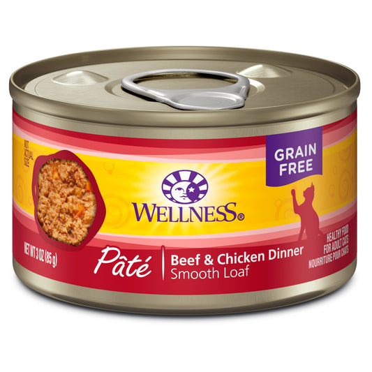 Wellness Complete Health Grain Free Canned Cat Food, Beef & Chicken Dinner Pate, 3 Ounces (Pack of 24)