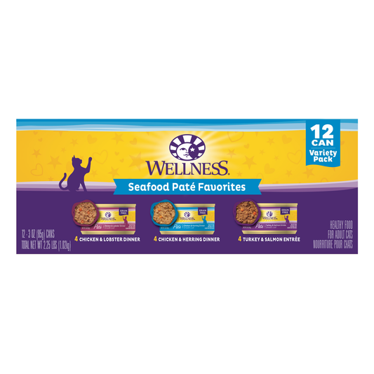 Wellness Seafood Pate Favorites Variety Pack, 3 Ounce Can (Pack of 12)