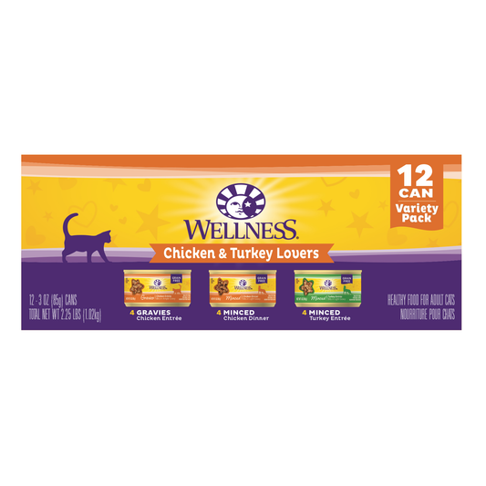 Wellness Chicken & Turkey Lovers Variety Pack, 3 Ounce Can (Pack of 12)