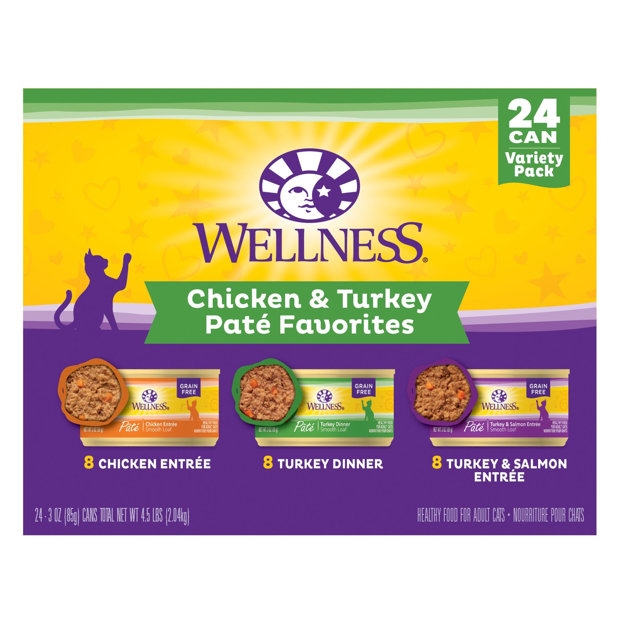 Wellness Complete Health Chicken & Turkey Pate Favorites Variety Pack, 3 oz (Pack of 24)