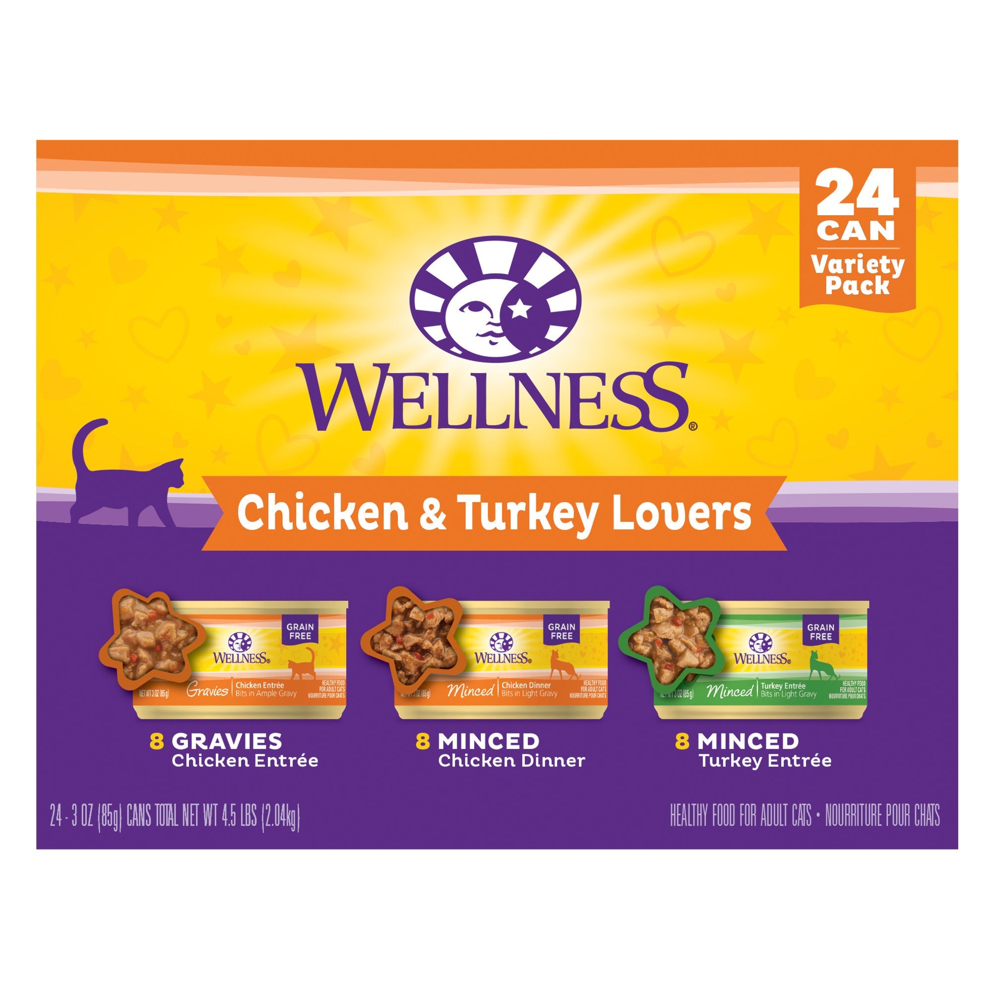 Wellness Chicken & Turkey Lovers Minced and Gravies Variety Pack, 3 oz (Pack of 24)