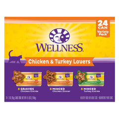 Wellness Chicken & Turkey Lovers Minced and Gravies Variety Pack, 3 oz (Pack of 24)