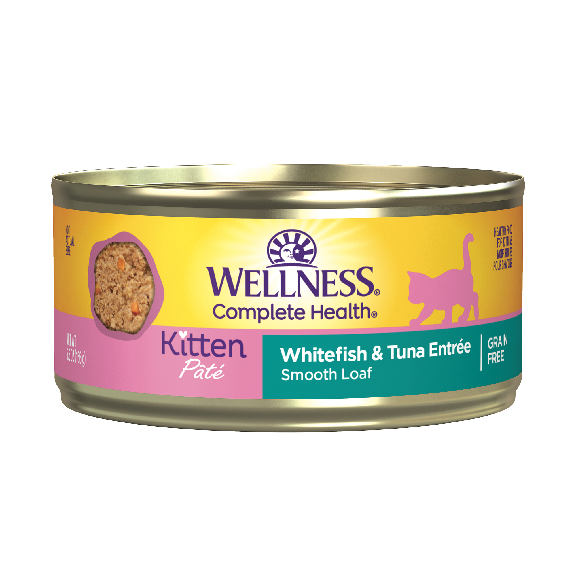 Wellness Complete Health Kitten Canned Wet Cat Food Whitefish & Tuna Entrée, 5.5 oz Can, Pack of 24