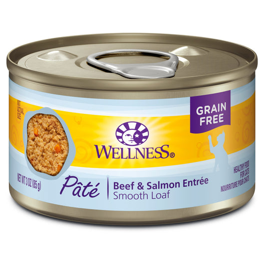 Wellness Complete Health Natural Grain Free Wet Canned Cat Food, Beef & Salmon Pate, 3-Ounce Can (Pack of 24)