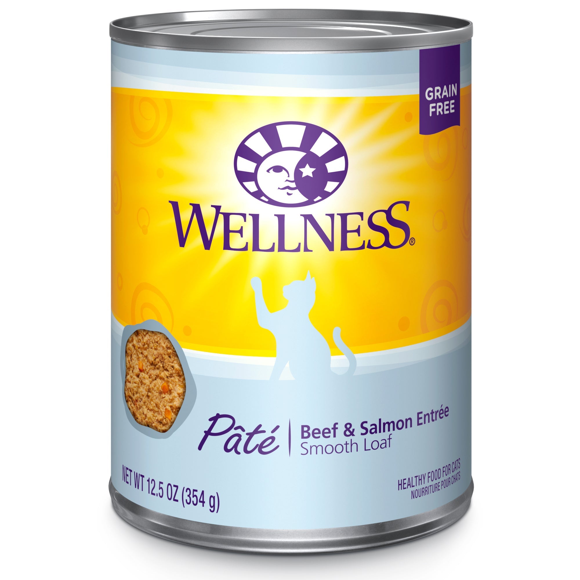 Wellness Complete Health Natural Grain Free Wet Canned Cat Food, Beef & Salmon Pate, 12.5-Ounce Can (Pack of 12)