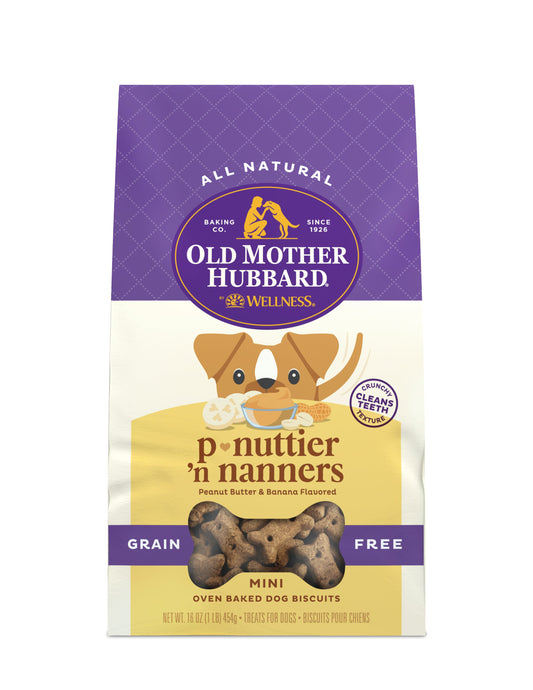 Old Mother Hubbard by Wellness Classic P-Nuttier 'N Nanners Grain Free Mini Oven-Baked Biscuits Dog Treats, 16 Ounce Bag