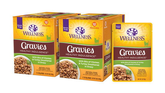 Wellness Healthy Indulgence Natural Grain Free Wet Cat Food, Gravies Chicken & Turkey, 3-Ounce Pouch (Pack of 24)