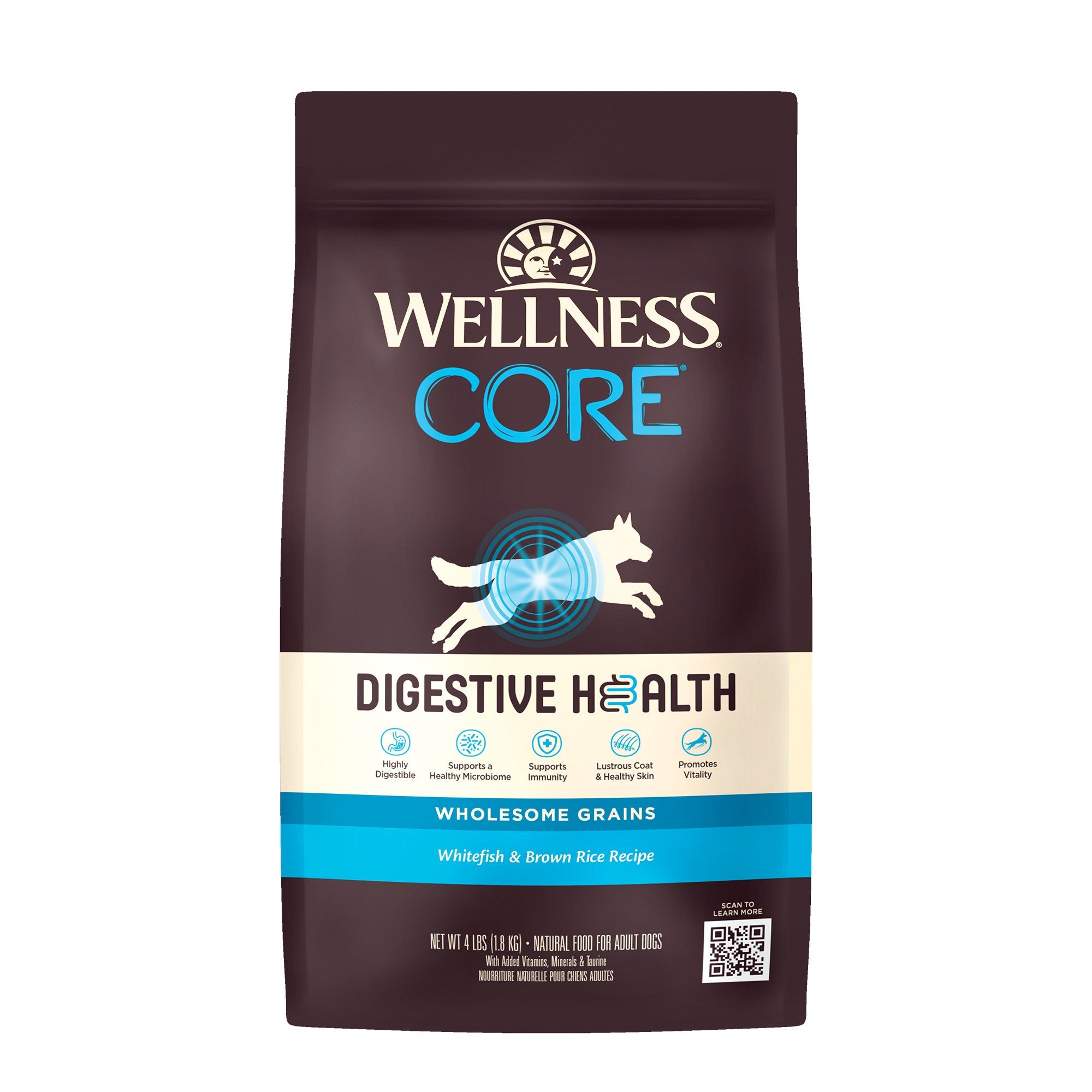 Wellness CORE Digestive Health Whitefish & Brown Rice Dry Dog Food, 4 Pound Bag