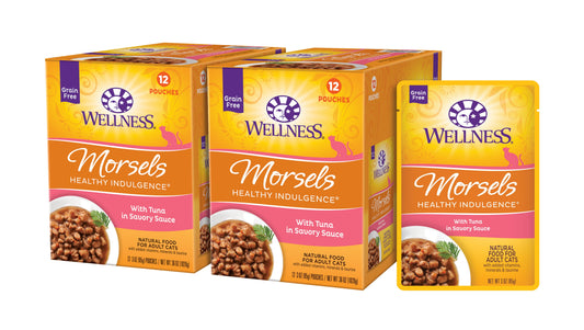 Wellness Healthy Indulgence Natural Grain Free Wet Cat Food, Morsels Tuna, 3-Ounce Pouch (Pack of 24)