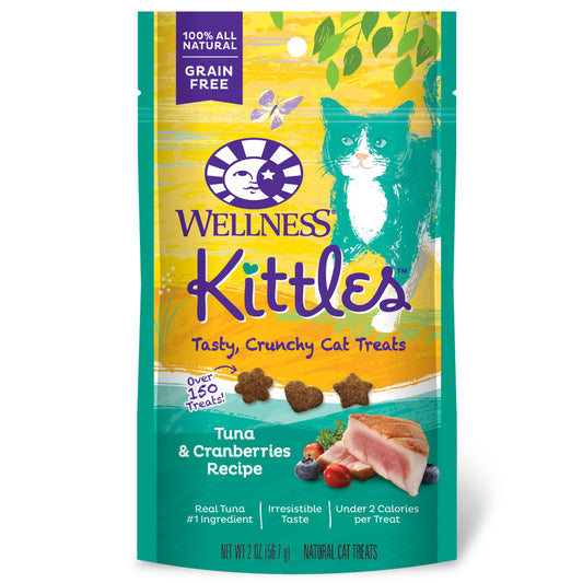 Wellness Kittles Crunchy Natural Grain Free Cat Treats, Tuna & Cranberry, 2-Ounce Bag