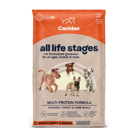 Canidae All Life Stages Premium Dry Dog Food for All Breeds, All Ages, Multi-Protein Formula with Chicken, Turkey & Lamb Meals, 27 lbs.