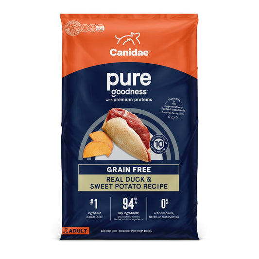 Canidae Pure Limited Ingredient Premium Adult Dry Dog Food, Real Duck & Sweet Potato Recipe, 22 lbs, Grain Free