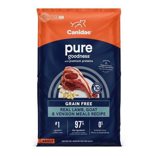 Canidae Pure Limited Ingredient Premium Adult Dry Dog Food, Real Lamb, Goat & Venison Meals Recipe, 22lbs, Grain Free