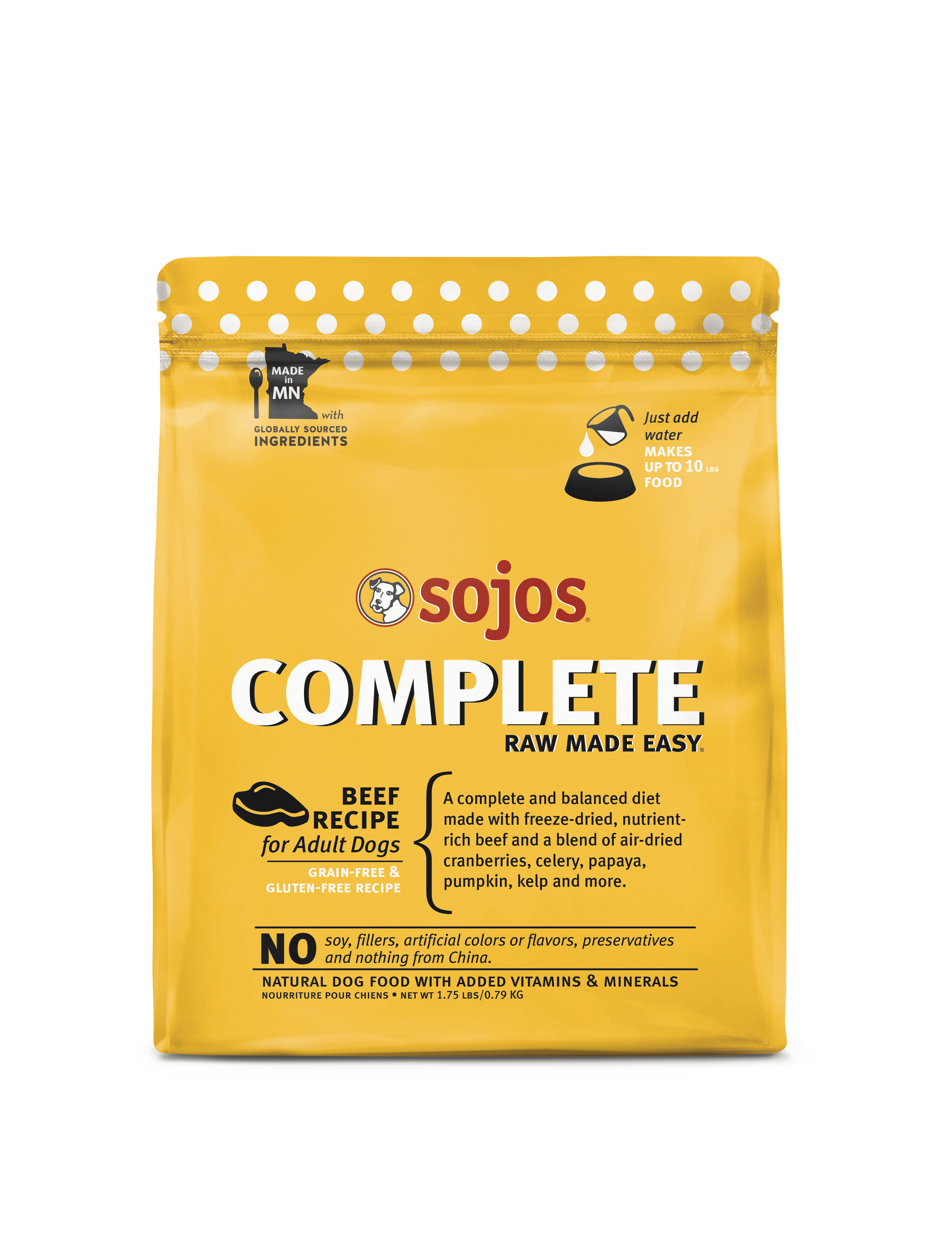 Sojos Complete Beef Recipe Adult Grain-Free Freeze-Dried Raw Dog Food, 1.75 Pound Bag