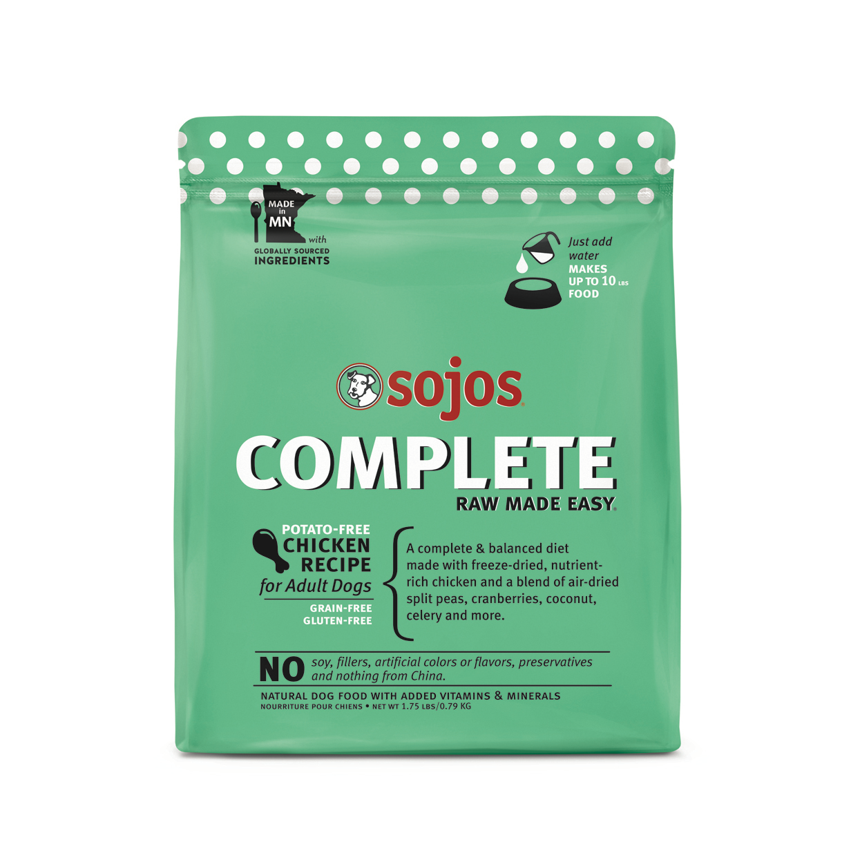 Sojos Complete Chicken Recipe Adult Freeze-Dried Grain-Free Raw Dog Food, 1.75 Pound Bag