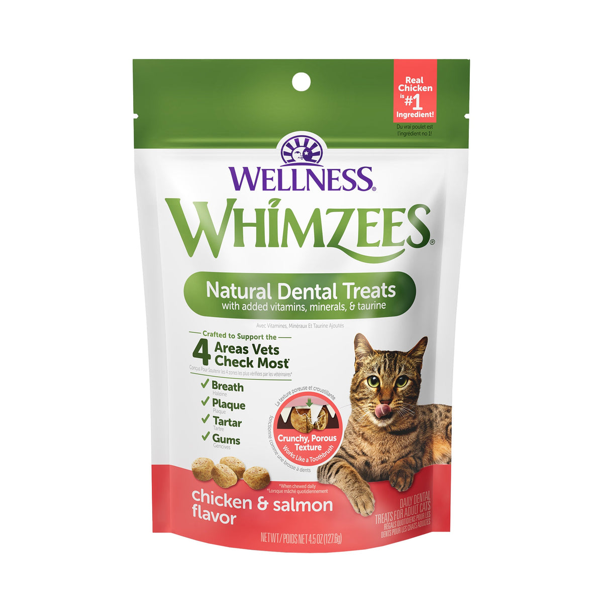 Wellness WHIMZEES Natural Grain Free Cat Dental Treats, Chicken & Salmon Flavor, 4.5 Ounce