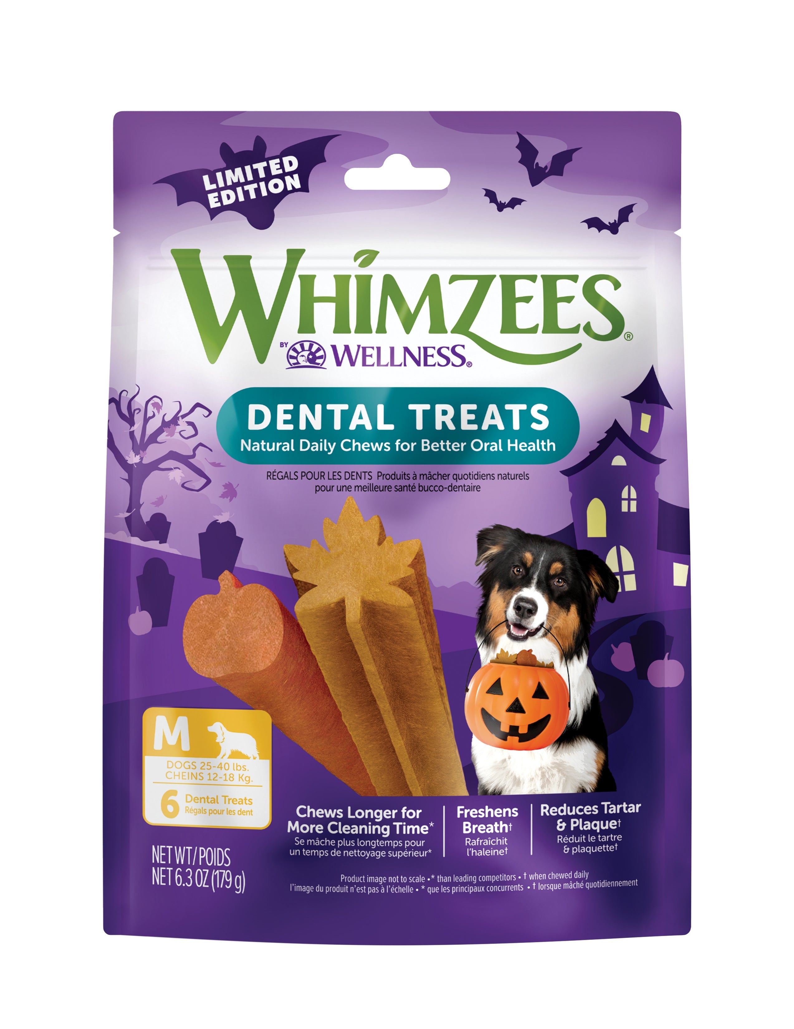 WHIMZEES by Wellness Halloween Natural Grain Free Dental Chews for Dogs, Medium Breed, 6 count