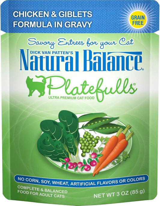 Natural Balance Original Ultra Platefulls Adult Grain Free Wet Cat Food Salmon, Chicken & Giblets Formula in Gravy, 3 Ounce Pouch (Pack of 24)