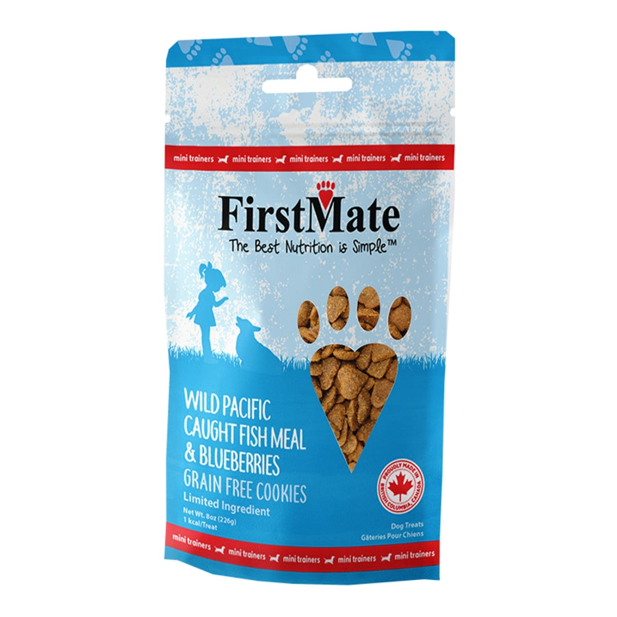 FirstMate Grain-Free Mini Fish & Blueberry Dog Treats – Biscuit Style (8oz Bag)