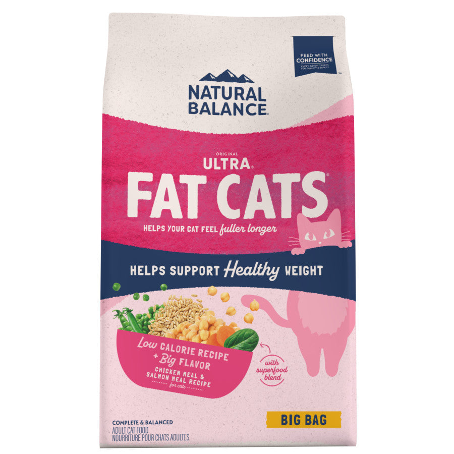 Natural Balance Fat Cats Low-Calorie Dry Cat Food for Overweight Adult Cats, Chicken Meal, Salmon Meal, Garbanzo Beans, Peas & Oat Groats Recipe, 15 Pound (Pack of 1)