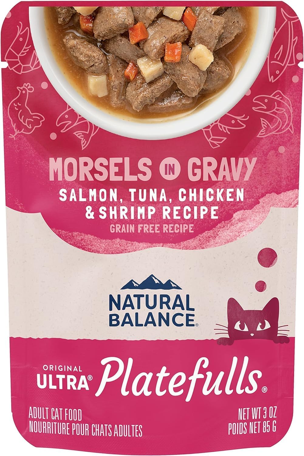 Natural Balance Platefulls Indoor Salmon, Tuna, Chicken and Shrimp in Gravy Cat Food (3-oz, case of 24)