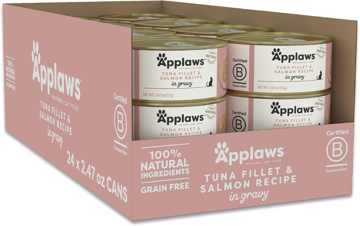 Applaws Natural Tuna Fillet & Salmon in Gravy Wet Cat Food – 24 Pack (2.47 oz Cans)