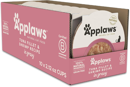 Applaws Natural Tuna Fillet & Shrimp in Gravy Wet Cat Food – 10 Pack (2.12 oz Pouches)