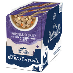 Natural Balance Pet Foods Original Ultra Platefulls Morsels in Gravy Wet Cat Food Pouch Chicken & Chicken Liver, 24ea/3 oz