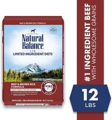 Natural Balance Limited Ingredient Adult Dry Dog Food with Healthy Grains, Beef & Brown Rice Recipe, 12 Pound (Pack of 1)