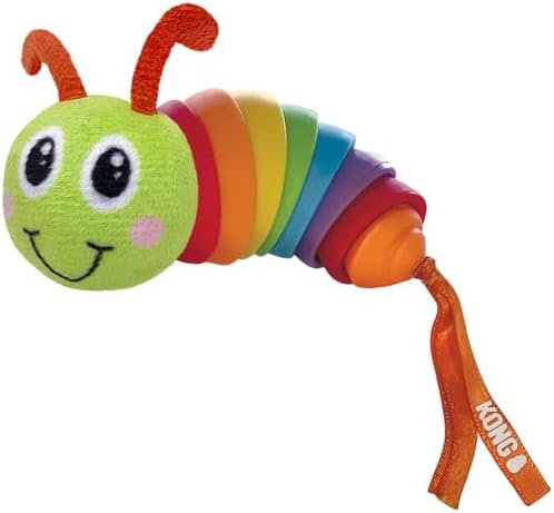 KONG Bat-A-Boutz Clackz Caterpillar with Colorful Ribbons - Crackle Cat Toy Filled with Catnip