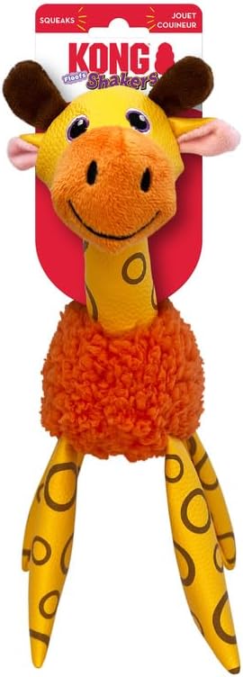 KONG Floofs Shakers - Fluffy Fleece with Squeaker and Faux Leather Legs - Dog Toy (Giraffe)