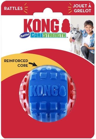 KONG CoreStrength Rattlez Ball Dog Toy Blue/Red