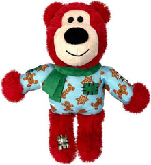 KONG Christmas Holiday Wild Knots Bear Dog Toy - Internal Knotted Ropes and Minimal Stuffing for Less Mess