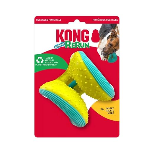 KONG Rerun Whoosh Ball for Dogs, Treat-Holding Fetch Toy, Unique Whooshing Sound, Erratic Bounce, Dental Nubs to Prevent Plaque, Stuff Dog Treats, For Chewing, Fetching