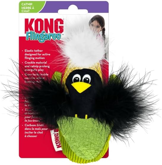 KONG Flingaroo Corny Corn Cob with Crow - Plush Cat Toy with Feathers and Catnip