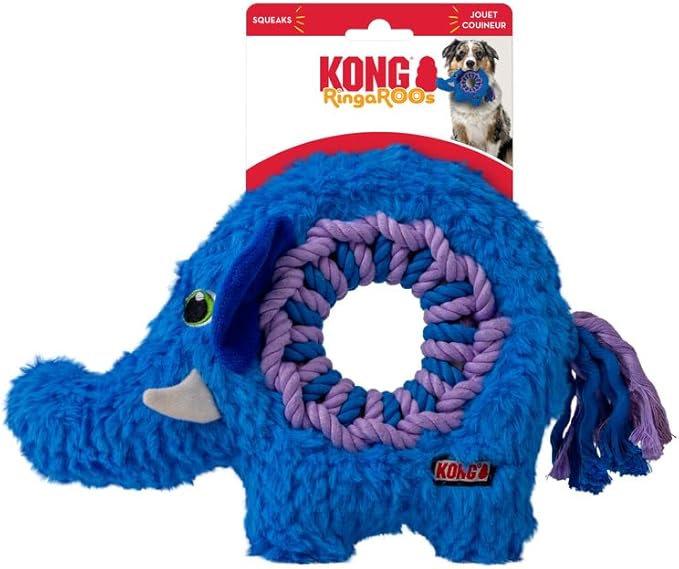 KONG Ringaroos - Interactive Rope Ring Dog Toy with Plush Squeaker - for Fetch, Tug & Cuddle