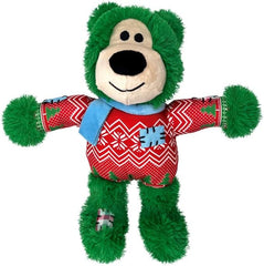 KONG Christmas Holiday Wild Knots Bear Dog Toy - Internal Knotted Ropes and Minimal Stuffing for Less Mess