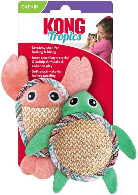 KONG Tropics Pals Sea Creatures 2 Pack - Catnip Filled and Crackly Inner Material - Cat Toy